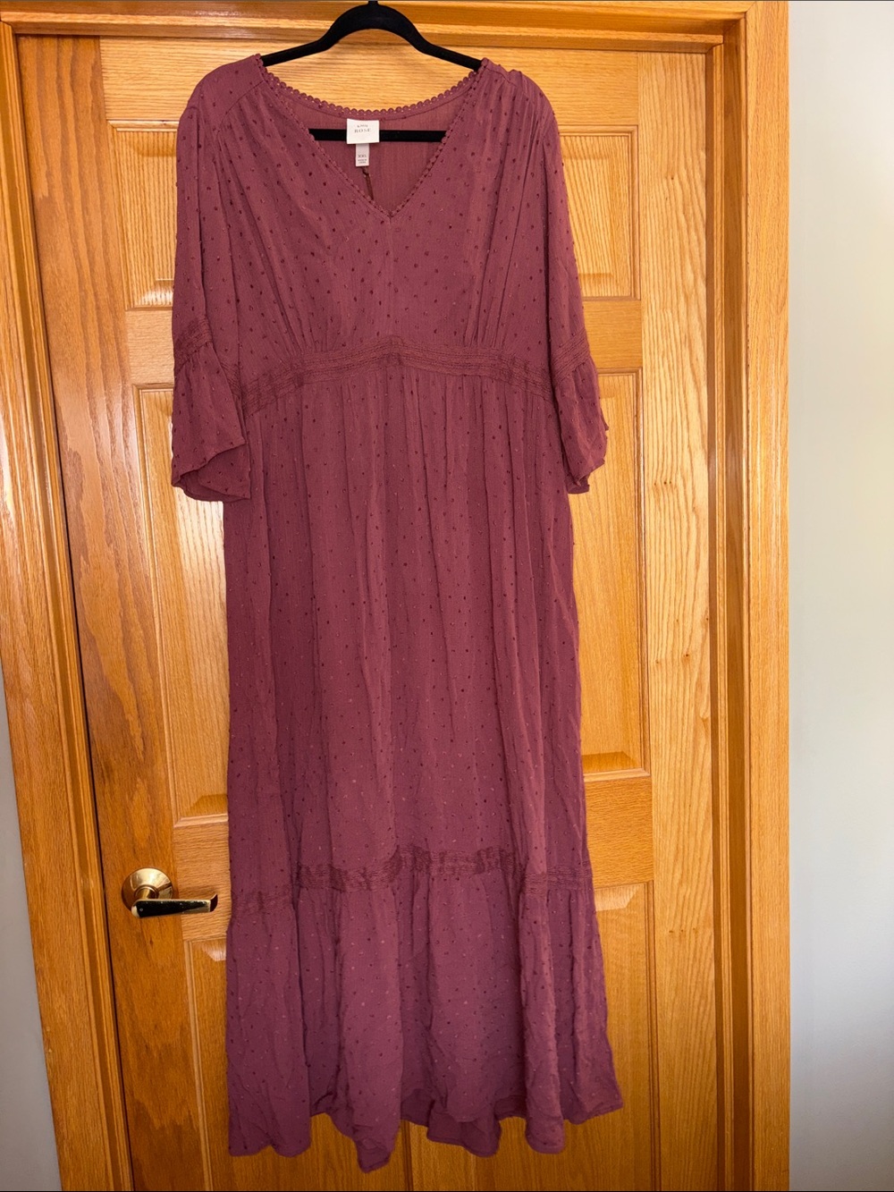 Knox Rose Mauve Dot V‑Neck Tiered Maxi Dress